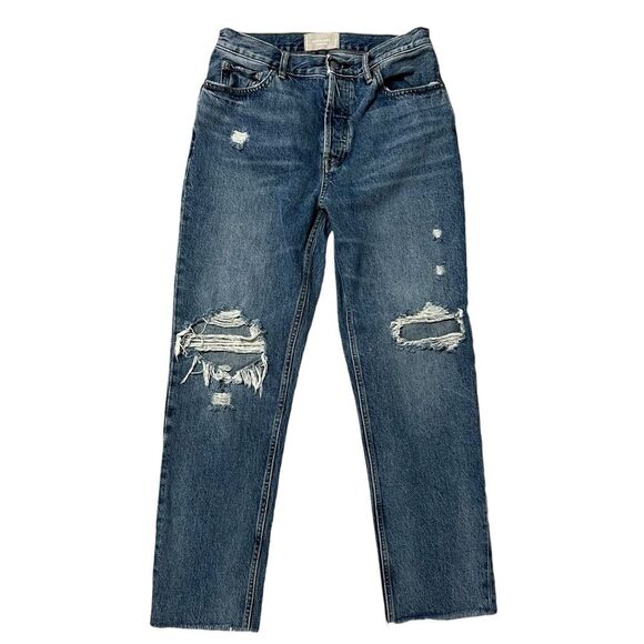 Everlane The Cheeky Jean Distressed Cropped Raw Hem Medium Wash Size 22 - Picture 1 of 11